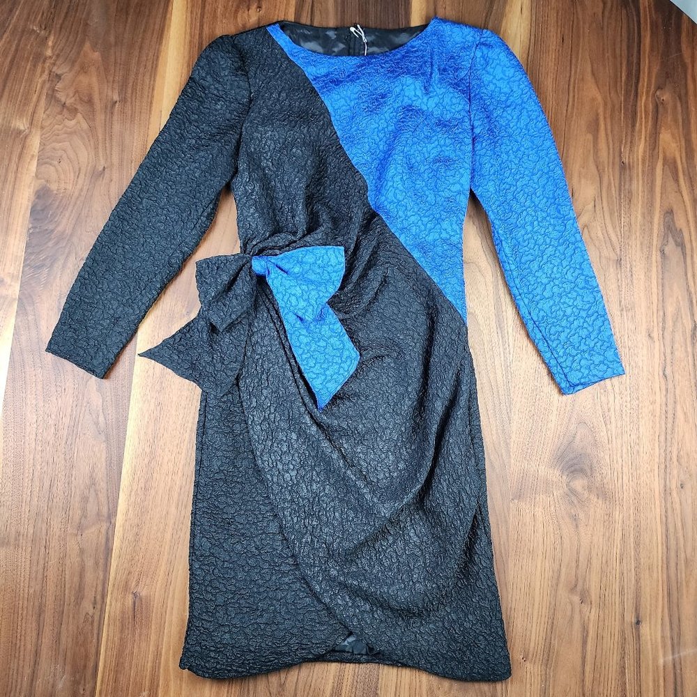 1980s Blue and Black Prom Dress